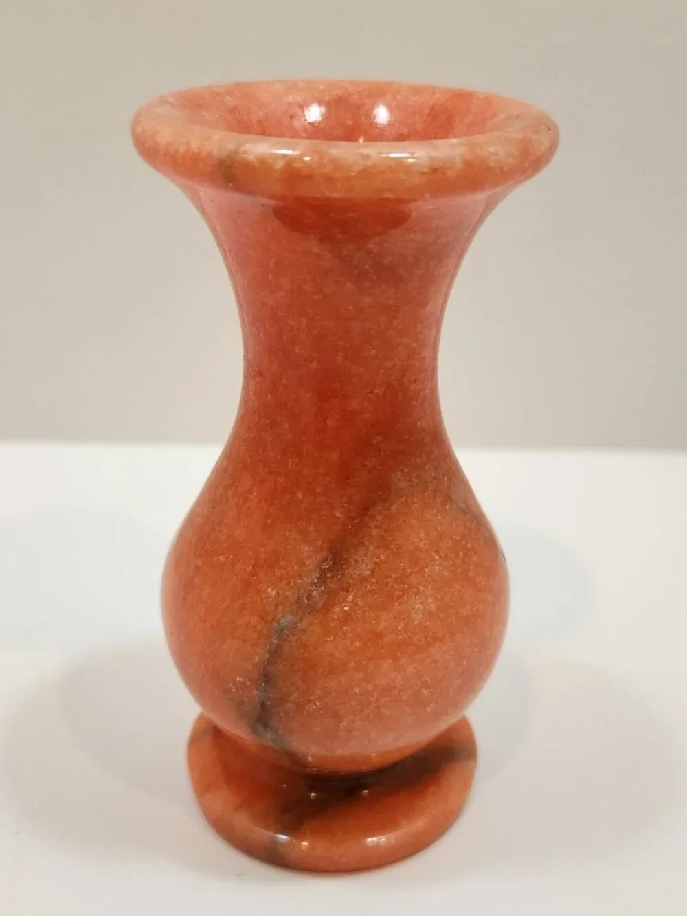 Vintage MCM Handcarved Mini Orange Onyx Marble Bud Vases Set of 2
